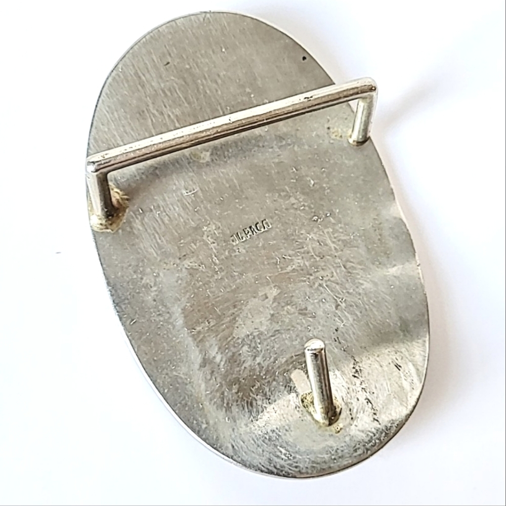 Abalone & Alpaca Silver Belt Buckle UNISEX VINTAGE - Picture 3 of 9